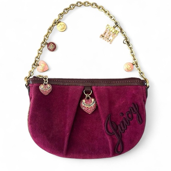 Juicy Couture Vintage Velour Mini Bag with Charms Purple/Pink Y2K - Picture 1 of 8
